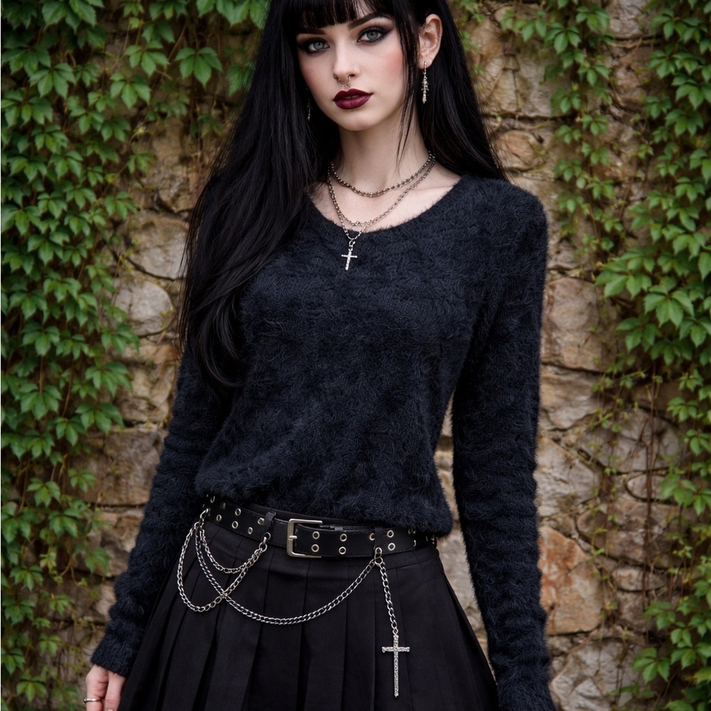 FREE FOR HUMANITY Whimsigoth Blue Eyelash Fringe Sweater, M